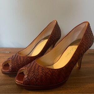 Cole Haan Woven Leather Peep-Toe Heels | Cognac Brown | Size 8 Nike Air